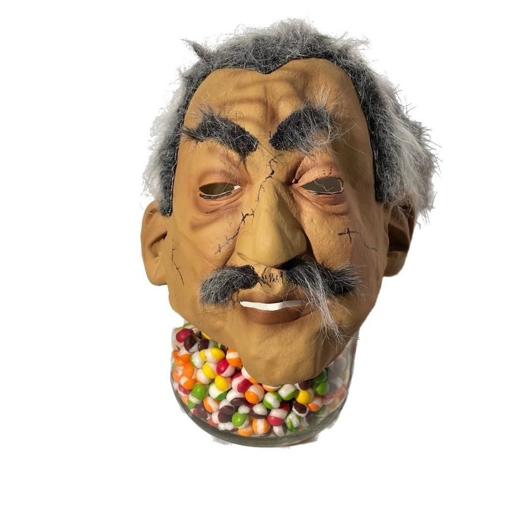 Vtg Halloween Latex Mask Creepy‎ Old Man Mustache Cracked Face Hair